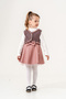 Houndstooth Patterned Bow Pearl Detailed 3-Piece Girl's Set with Vest and Leather Skirt - 6