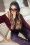 Sequined Wide Leg Trousers Burgundy-Black - 5