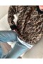 Women's Crew Neck Brown Leopard Print Wool Cardigan - 2