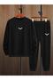 Black Wing Printed Oversize Tracksuit Set - Crew Neck