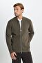 100% Cotton Standard Fit Regular Cut College Collar Pocket Knitwear Khaki Knitwear Jacket