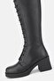 Women's Black Genuine Leather Number 36-41 Lace-Up Boots with Zipper - 6