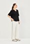 V-Neck Sleeves Lace Comfortable Fit Knitted T-Shirt - 4