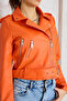 Women's Orange Belted Leather Jacket - 7