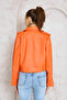 Women's Orange Belted Leather Jacket - 8
