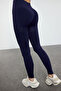 Lacivert Seamless/Dikişsiz Push Up Tam Boy Örme Spor Tayt THMAW25TY00003