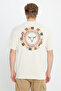 100% Cotton Loose Fit Relaxed Fit Crew Neck Men's Ecru Back Printed T-Shirt - 5