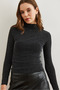 Women's Black Stand Collar Glitter Shiny Blouse Blz- 19002788 - 3