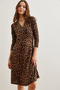 Women's Leopard Brown Double Breasted Knitted Dress Elb- 19000962 - 2