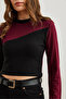 Women's Burgundy Black Asymmetrical Block Soft Touch Flexible Blouse Blz- 19002797 - 5