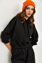 Women's Black Hooded Lace-Up Waffle Sweatshirt Swt-19000708 - 4
