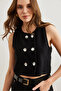 Women's Black Double Silver Button Knitted Vest Ylk- 19000052 - 5