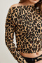 Women's Beige Boat Neck Corded Leopard Crop Blouse Blz- 19002789 - 6