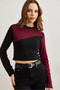 Women's Burgundy Black Asymmetrical Block Soft Touch Flexible Blouse Blz- 19002797 - 3