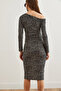 Women's Black Tiny Print Boat Neck Knitted Mini Dress Elb- 19002316 - 6