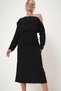 Women's Black Off-The-Shoulder Draped Maxi Length Knitted Dress Alc-X12786 - 3