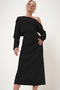 Women's Black Off-The-Shoulder Draped Maxi Length Knitted Dress Alc-X12786 - 2