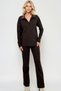 Women's Brown Polo Collar Top and Palazzon Pants Knitwear Bottom Top Set Alc-796-001 - 2