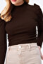 Women's Bitter Brown Princess Sleeve Half Turtleneck Camisole Blouse ALC-X5042