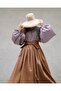 Gingham Brown-White Balloon Sleeve Vintage Shirt - 4
