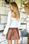 Brown Elastic Waist Faux Leather Flared Mini Skirt Alc-X10992 - 6