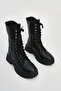 Women's Lace-Up Zippered Thick Sole Boots Yenles Black - 5