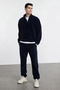 Navy Blue Oversize/Wide Cut Anti-Pilling Fleece Basic Tracksuit Set Tmnaw25Em00002 - 4