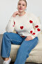 Ecru Heart Embroidered Knitwear Sweater Tbbaw25An00064