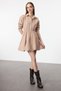 Camel Balloon Skirt Shirt Collar Mini Woven Dress Twoaw25El00489