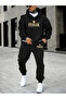 Sweatshirt Jogger Set - Oversized Hoodie with Raised Logo and Italy Print