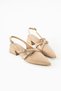 Women's Beige Nude Patent Leather Open Back Short Heel Classic Heeled Shoes - 5