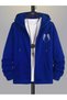 3-Piece Wing Design Sweatshirt Zippered Cardigan - Black Gray Sax Blue Printed Oversize Winter Hoodie - 3