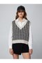 V-Neck Sweater Knitted Ribbed Houndstooth Patterned - 3