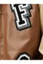 College Jacket Leather Look Embroidered Snap Button Classic Collar - 6