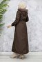 Brown 1050 Model Long Bondit Coat with Plush Inside and Fur Collar - 6