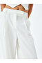 Crepe Fabric High Waist Wide Leg Fabric Trousers with Pockets - 5