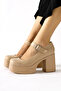 Adelin Nud, Beige Oval Toe Platform Women's Casual Shoes - 2