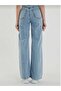 Snow Wash Light Blue Lycra Super Extra High Waist Wide Leg Palazzo Loose Jean Trousers - 5