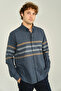 Megaldi Men's Slim Fit Thin Block Print Cotton Long Sleeve Shirt 1100 Indigo Brown - 3