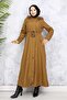 1051 Long Bondit Coat with Plush Inside and Fur Collar, Brown - 4