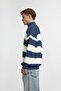 Men's Knitwear White Knitted Indigo Oversize Knitwear Fabric - 5