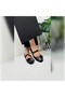 Daily Women's Black Velvet Stone Ballerina Ballet Flats with Single Strap Buckle Oval Toe Serrated Sole Shoes 285 - 8
