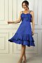Women's Rope Strap Front Draped Lined Hem Double Layer Flounce Satin Dress