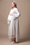 Effortt Ecru With Robe Maternity Postpartum Nightgown Set