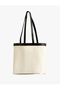 Canvas Tote Bag Faux Leather Wallet Detailed Color Contrast - 3