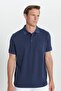 Men's Navy Blue Comfort Fit Relaxed Cut Polo Neck Jacquard T-Shirt