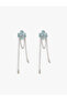 Floral Earrings Chain Detailed Steel Mixed