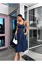 Navy Blue Strappy Denim Midi Dress - 2