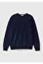 Men's Navy Blue V-Neck 100% Merino Sweater - 2
