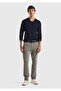 Men's Navy Blue V-Neck 100% Merino Sweater - 5